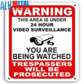 12" L x 12" H Large Warning 24 Hour Surveillance No Trespassing Metal Sign